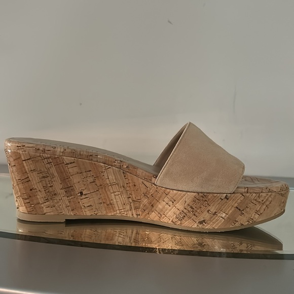 STUART WEITZMAN Summer Wedge Women’s size 10 Tan Suede Platform Slide Sandals - Picture 8 of 16